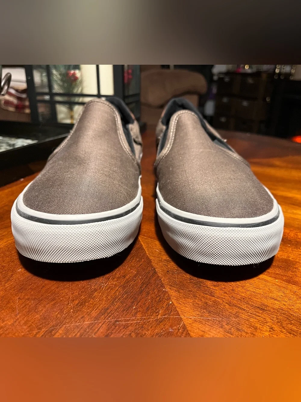 Vans Asher Deluxe Confort Slip-On Canvas Sneakers - Walnut with White Sole
